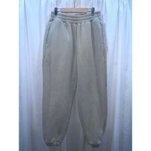 Comfrt Women Tan Beige Fleece Jogger Sweatpants High Rise Elastic Waist M Cozy